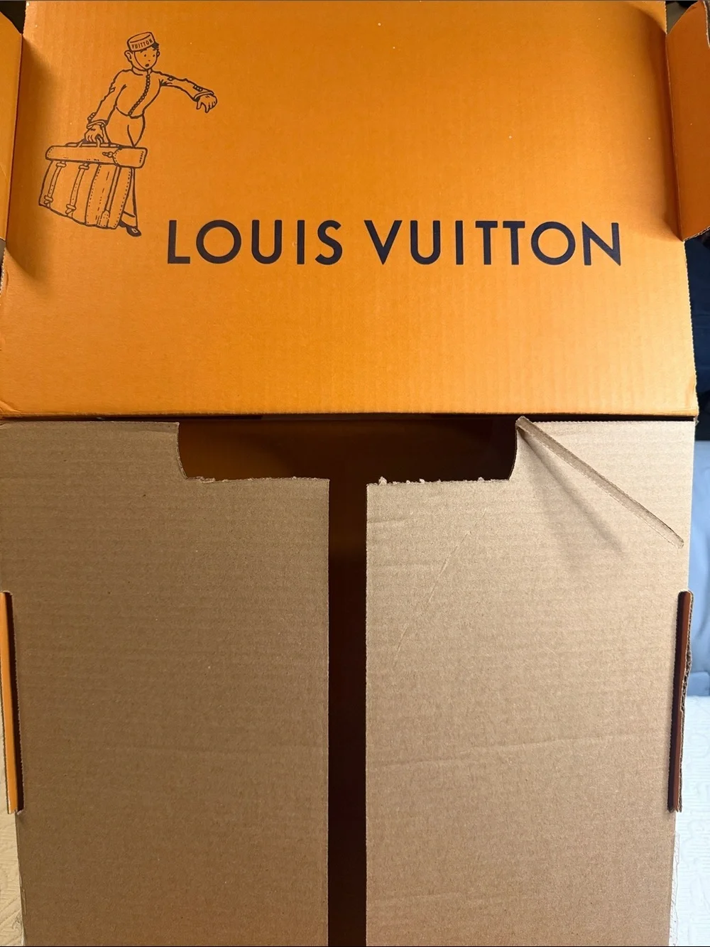 Louis Vuitton Orange Signature Gift Box, Ribbon, and Tissue Mailed in a LV box.